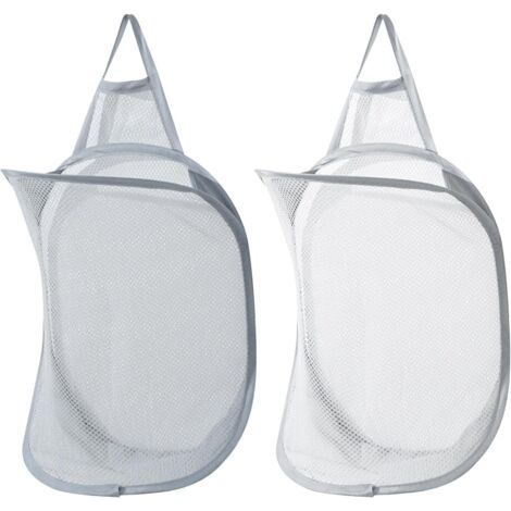 Lot de 2 paniers à linge pliables, sacs à linge muraux, pour ranger les vêtements d'enfants, les jouets et autres objets, 40 x 29,5 cm (blanc, gris) (1/5)
