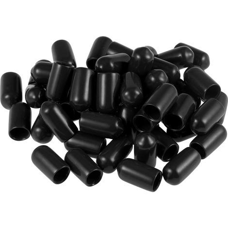 50 tapas protectoras de rosca de 1/4", de goma negra, para muebles y tornillos. (1/4)