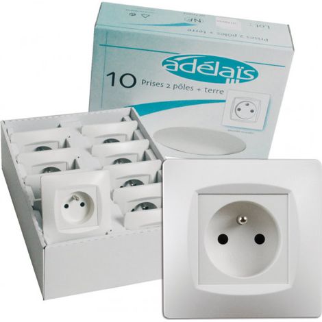 Lot de 10 prises 2P+T monobloc à vis – 16A 250V – Mode de pose sur boîte d'encastrement – Plaque finition 80x80cm – Bricolage Direct (1/2)
