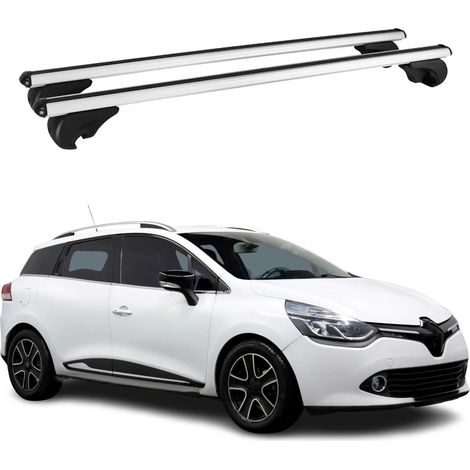 OMAC Barres de toit en aluminium pour Renault Clio IV V Grandtour 2012-2025 – TÜV / DIN 75302:2019 – Antivol inclus – Charge max 75 kg – 2 barres Argent (1/4)