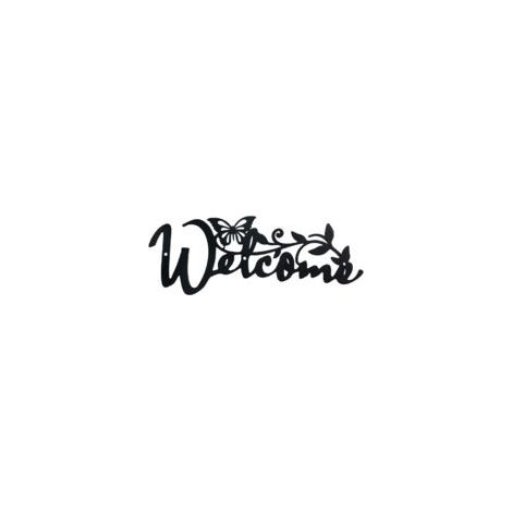 Willkommens-Schmetterling-Wanddeko aus Metall, schwarze Hängedeko-Silhouette für Zuhause, Schlafzimmer, Wohnzimmer, Badezimmer, Küche, Büro, Garten, Hotel, 11 x 30 cm - Crezuo