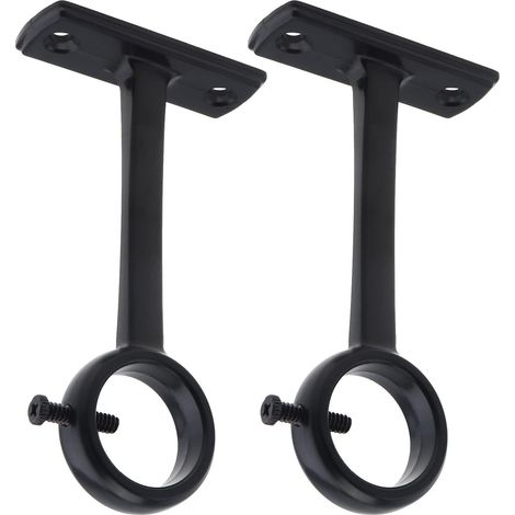 2 Pièces Supports de Tringle à Rideaux, (Noir) Aluminium Support Tringle Rideau Plafond pour Barre 20mm à 25 mm, Accessoire Tringle à Rideaux Plafond