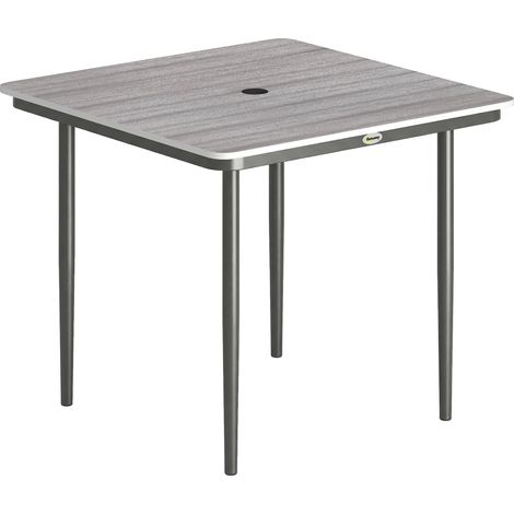 Table de jardin carrée 4 personnes, table repas extérieure avec emplacement parasol, 85 x 85 x 72,5 cm, gris (1/5)