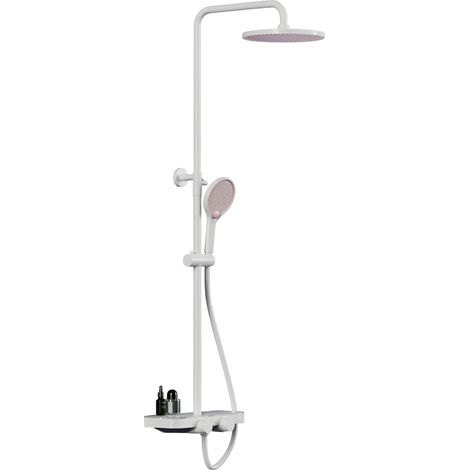 BERNSTEIN - Columna de ducha termostática de pared Blanco/Rosa 30x45x87-132cm (LxAnxAl) altura regulable, rociador + rociador redondo - BS371 D2211R redondo blanco/rosa mate, HB153R redondo blanco/ros (1/5)