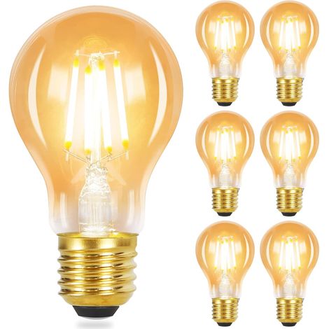 ZMH 6 pcs ampoule LED E27 lampe vintage - A60 ampoule Edison Light Bulb 2700K 4W lampe à incandescence blanc chaud filament ampoule rétro verre antique lampe à économie d'énergie hôtel pour (1/5)