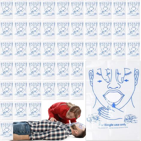 CPR Respirator Mask for Personal Protection, Face Protection for First Aid and Emergency, PVC Film Bag, Resuscitation Barrier, 50 Pieces (1/5)