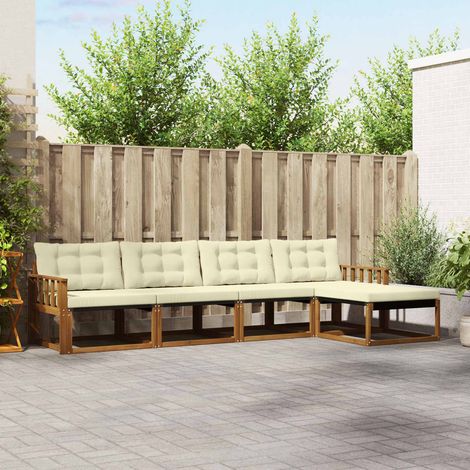Outdoor-Sofagarnitur mit Kissen 5 pcs Natur und Creme (1/5)