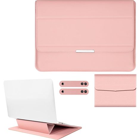 Housse pour ordinateur portable 13-13,5 pouces avec support intégré et fonction de support, compatible avec tous les ordinateurs portables et tablettes de 13 à 13,5 pouces. Cuir PU souple (rose doré). (1/5)