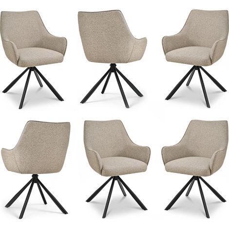 Bon Furni Fauteuils de Salle à Manger Pivotants en tissu texturé taupe, Pieds Métal Noir, Lot de 6 (1/5)