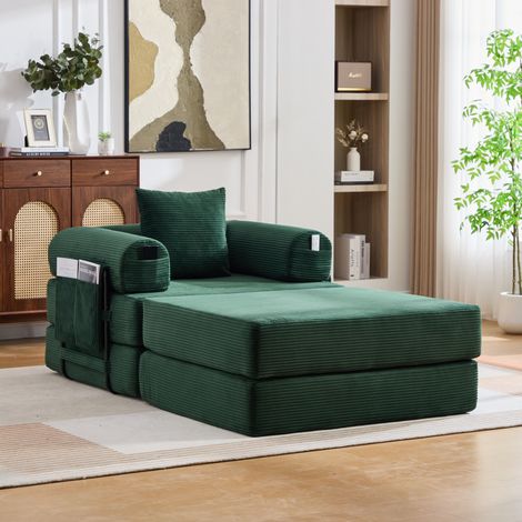 DESMIU Canapé modulaire avec poche latérale et coussin, assise ergonomique en velours côtelé, Vert émeraude (1/5)