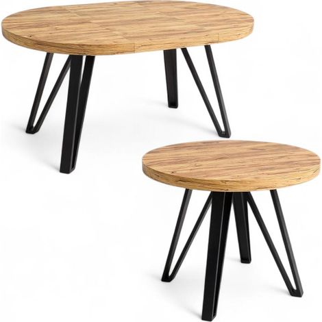 Ausziehbarer Tisch Ø90/190 cm, Runder Esstisch mit stabilem Metallgestell, Industrielles Design (1/4)