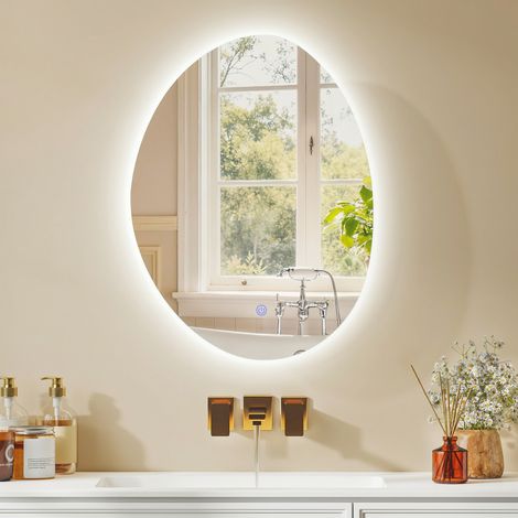 Armoire murale salle de bain avec miroir et éclairage LED, antibuée, 3 températures de lumière, 50x14x70cm, blanc
