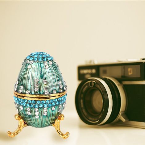 Boîte à Bijoux en Forme d'Œuf de Pâques Émaillé - Coffret Cadeau Déco Vintage Bleu (1/5)