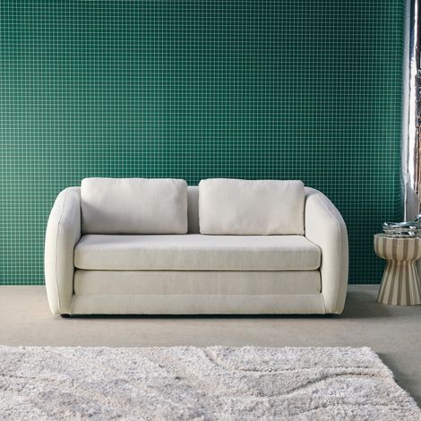 Canapé convertible 2 places tissu chenille - L 170 x P 95 x H 76cm - Twist Tissu Blanc (1/5)