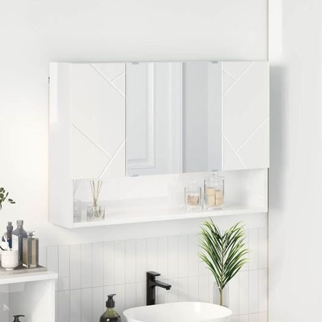 Armoire de Rangement Miroir Blanc Brillant 80 x 17 x 55 cm Bois d'Ingénierie, Design Moderne (1/5)