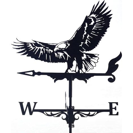 Girouette vintage en métal - Motif animal - Noir - Indicateur de direction du vent - Pour jardin, toit, paddock - Décoration d'aigle (1/4)