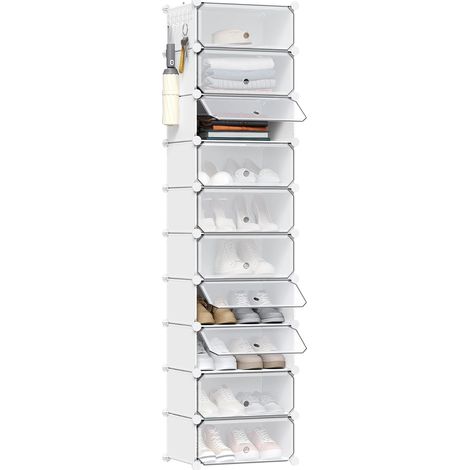 WOLTU Zapatero modular de 10 compartimentos, móvil, para 20 pares, ahorra espacio, blanco (1/5)