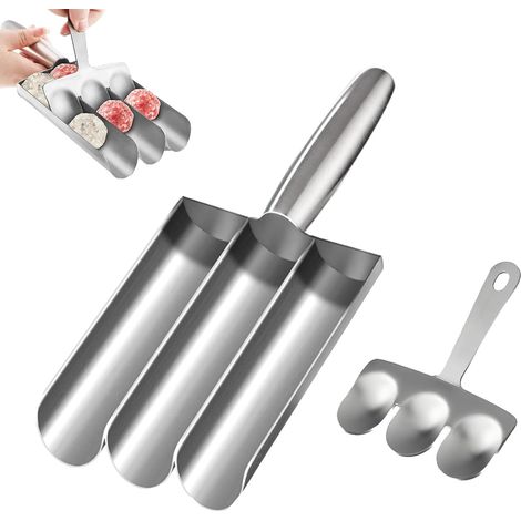 Machine à Boulettes Viande en Acier Inoxydable, Trois Tubes Faire des Boulette de Viande Moule avec Pelle à Découper, Cuisine Outils Manuels de Fabrication de Boulettes de Poisson, pour Pâte (1/5)