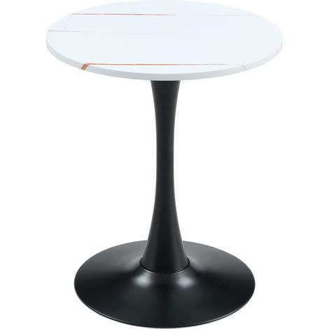 Table d'appoint ronde de 60 cm / petite table à manger en MDF: plateau avec technologie de thermoformage haut de gamme, aspect veinage blanc, pied de support noir – parfaite pour les espaces de vie eu