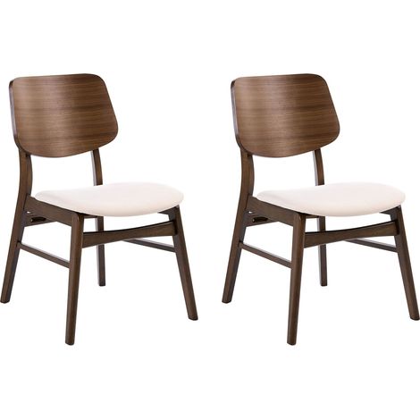 Set of 2 Dining Chairs Brown and Off-White Polyester Boucle Rubberwood Legs Retro Traditional Style MAYER