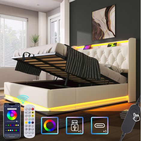 Cama Baúl 140x200 Cm Estructura Hidráulica E Iluminación LED (1/5)