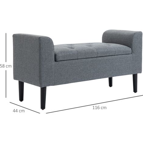 Sitzbank mit Stauraum, Polsterbank, belastbar bis 130 kg, Leinenoptik, Kautschukholz, 116 x 44 x 58 cm, Hellgrau (1/5)
