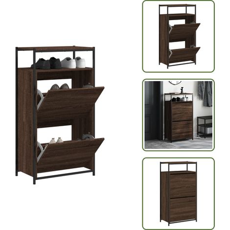 The Living Store Schuhschrank Braun Eichen-Optik 60x34x112 cm Holzwerkstoff - Holzschrank