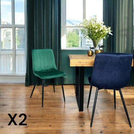 Chaise à rayures velours vert sapin (lot de 2) MALANG (1/5)