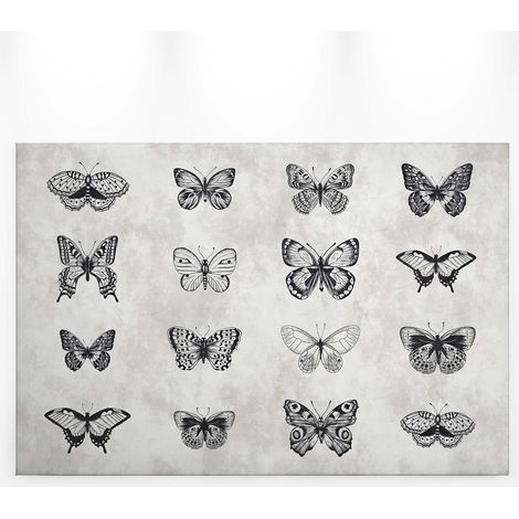 Tableau gris & noir papillons | Tableau sur toile rectangulaire pour chambre | Tableau vintage printemps pour salon & couloir 0,9 x 0,6 m (1/5)