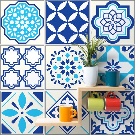 Sticker Mural Carrelage adhésif Cuisine Salle de Bain - 9 STICKERS CARRELAGES AZULEJOS GIOACCHINO - 9stickers10x10cm (1/5)