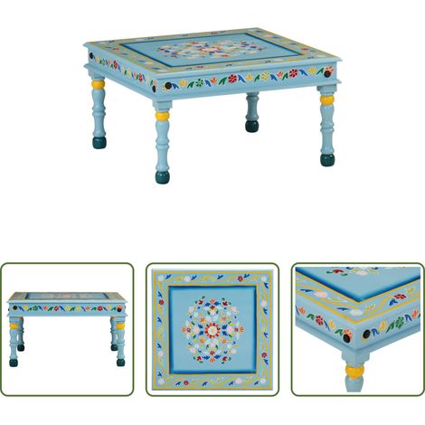 Bois de manguier - Table basse turquoise bois de manguier massif peint à la main (1/5)