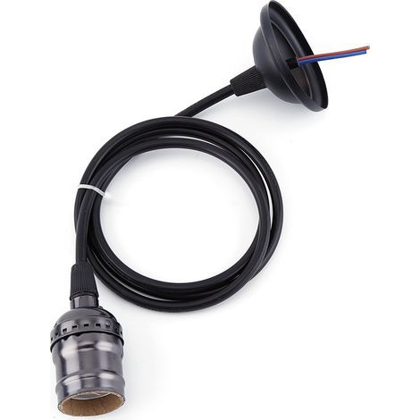 Retro-E27-Lampenfassung für Stehlampen, perlschwarz, mit Kabel, ohne Schalter (1/3)