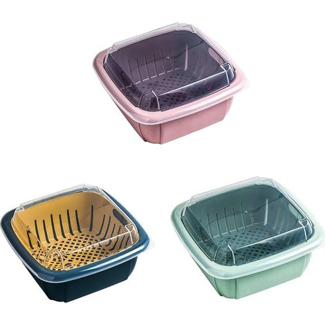 Colander Kitchen avec Couvercle Double Panier Multifunction Stockage Fruits Legumes (1/5)