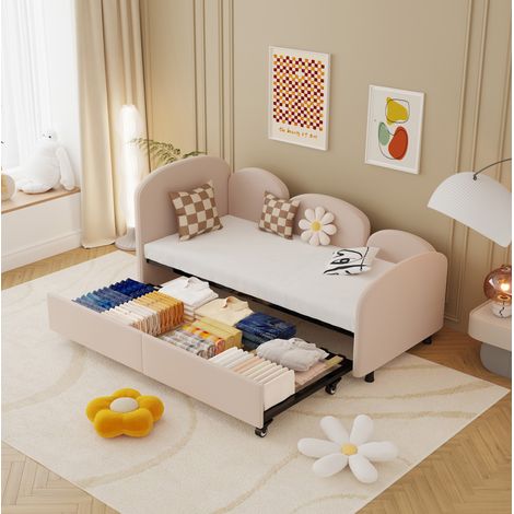 letto struttura 90x200 con cassetto velluto rosa OKMYHOME (1/5)