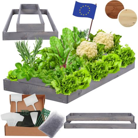 MODO24 ZP09 Carré potager surélevé en escalier modulable, bois de pin, herbes/légumes, jardin/terrasse/balcon, 18x60x100 cm, gris