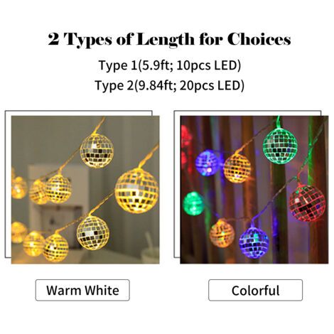 Guirlande lumineuse décorative à 20 LED, 3 m, boules suspendues, alimentée par piles, idéale pour l'intérieur, l'extérieur, le jardin ou la terrasse. (1/5)