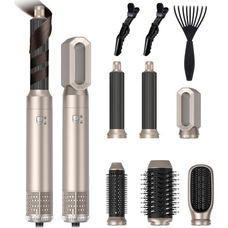 6PCS Hair Tool Set, Avec Brosse Soufflante, Sèche-Cheveux, Enroulement Automatique,Cheveux Bouclés, Brosse Lissante Cheveux pour Lisses, Boucles, Volumineux, Drying Hair, Argenté