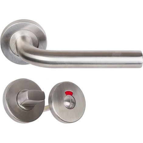 Coppia di Maniglie KLOSE Besser con Rosette, modello “Elsa” a L, in acciaio inox 304  +1 Coppia di rosoni con dispositivo di bloccaggio + spia luminosa