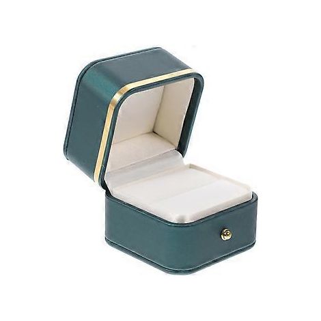 Wunderschöne Ringbox mit goldenem Rand, quadratisch, aus PU-Leder, fusselfrei im Inneren (dunkelgrün)