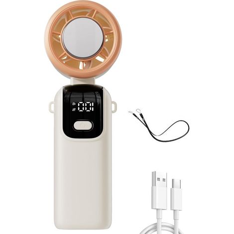 Ventilador USB manual portátil de 29000 RPM，batería recargable de 4000 mAh，pantalla LED，6U，6 velocidades，enfriador de cuello ligero，blanco (1/2)