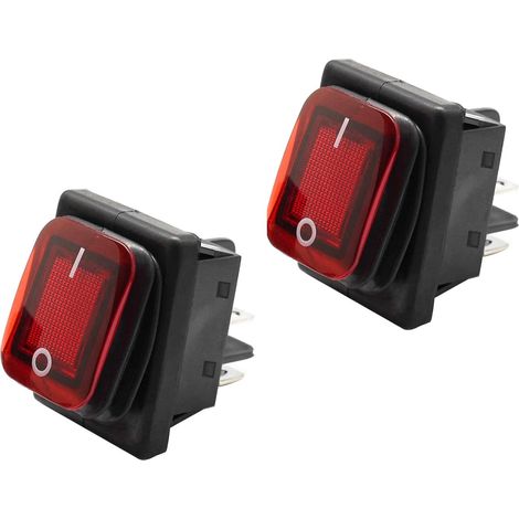 Sollbry Wippschalter [2 Stück] EIN/AUS-Wippschalter, 4 Anschlüsse, rotes Licht, 16 A, 250 VAC, SPST, wasserdichte Abdeckung für Auto, LKW, Boot, Auto, Wohnwagen (1/5)
