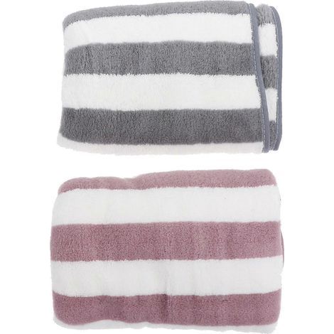 Set mit 4 farbenfrohen, gestreiften Badetüchern, strapazierfähig und schlicht, weich und dick für den Heimgebrauch – 70 x 35 x 0,8 cm – Lila (1/4)