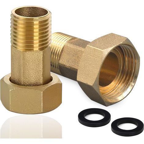 Lot de 2 raccords filetés en laiton pour compteur d'eau, filetage extérieur 1/2" x 3/4" IG, filetage extérieur de 20 mm et filetage intérieur de 25 mm pour horloge d'eau de jardin (1/5)