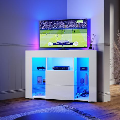 ELEGANT TV Stand TV Unit TV Cabinet with LED Lights High Gloss with Storage 1000mm White TV cabinet Corner TV Unit