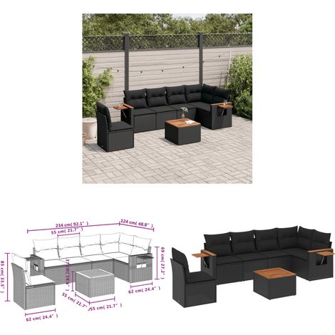 7-tlg. Garten-Sofagarnitur mit Kissen Schwarz Poly Rattan - Gartenmöbel - Gartensorte - Outdoor Möbel - Lounge Set - Esszimmerset - Home & Living (1/3)