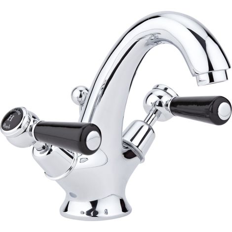 Hudson Reed Topaz Black Lever Mono Basin Mixer Tap Dome Collar with Waste - Chrome (1/2)