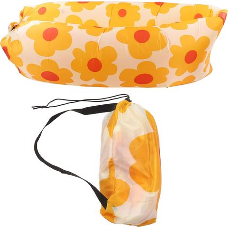 Canapé Air Lounge sans pompe, canapé gonflable avec imprimé floral jaune, chaise longue d'extérieur portable pour plage, camping, festival et jardin, avec sac de rangement (1/5)