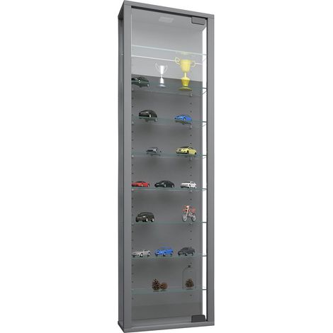 Stano Maxi Vitrinenschrank wandhängend 1 Glastür mit LED Licht zum aufhängen Silberfarbig.