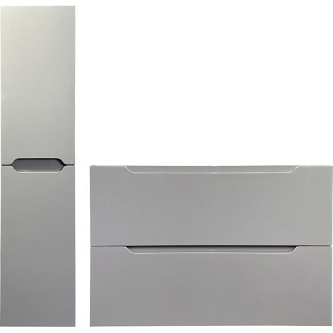 Meuble simple vasque suspendu avec colonne - Gris - 80 cm - STEFANIE (1/4)