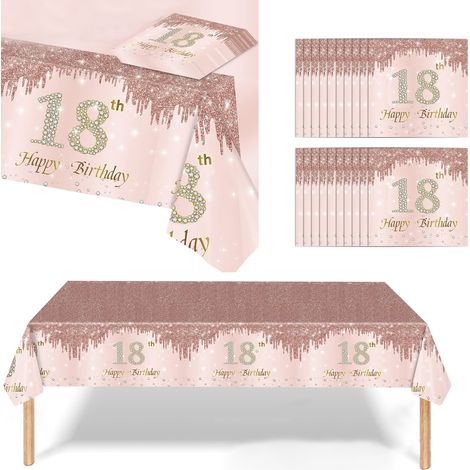 20 Serviettes,1 Nappe,Rose Gold,Imprimé Joyeux 18ème Anniversaire,Étoiles,Fête d'Anniversaire (1/5)